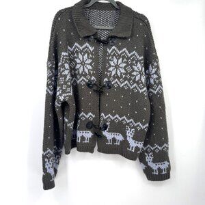 Nordic Deer Cardigan Gray blue oversized woman’s size medium